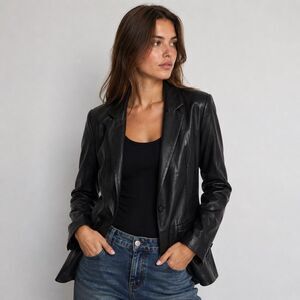 Chico’s NWT Modern Black Faux Leather Blazer Grunge Whimsigoth Preppy Sz XXL